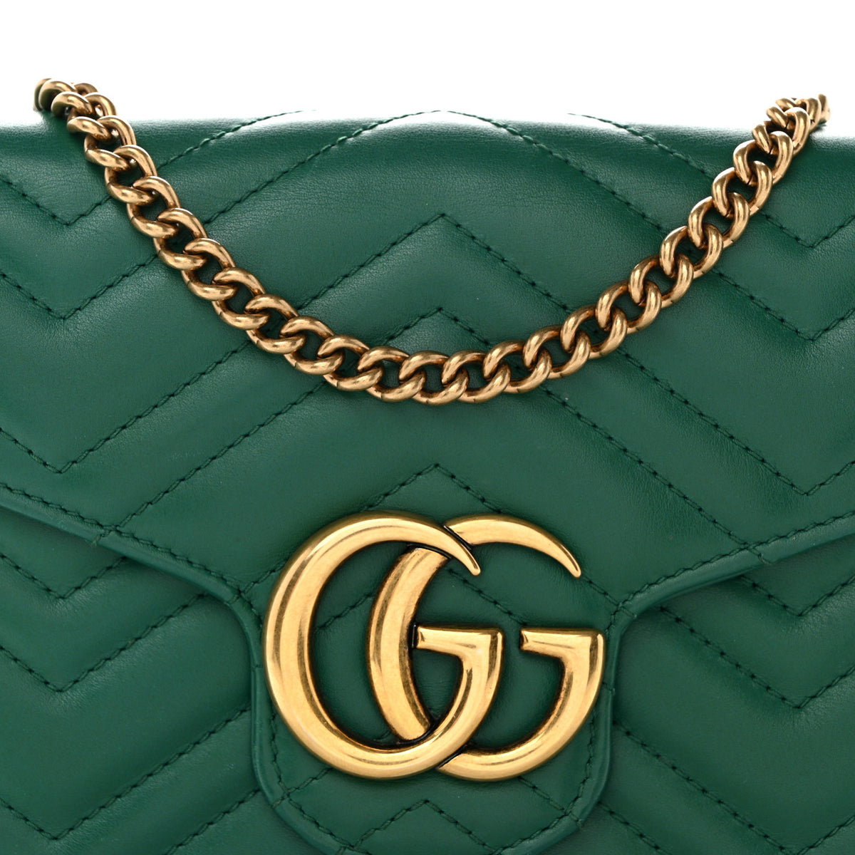 Calfskin Matelasse GG Marmont Chain Wallet Emerald Green