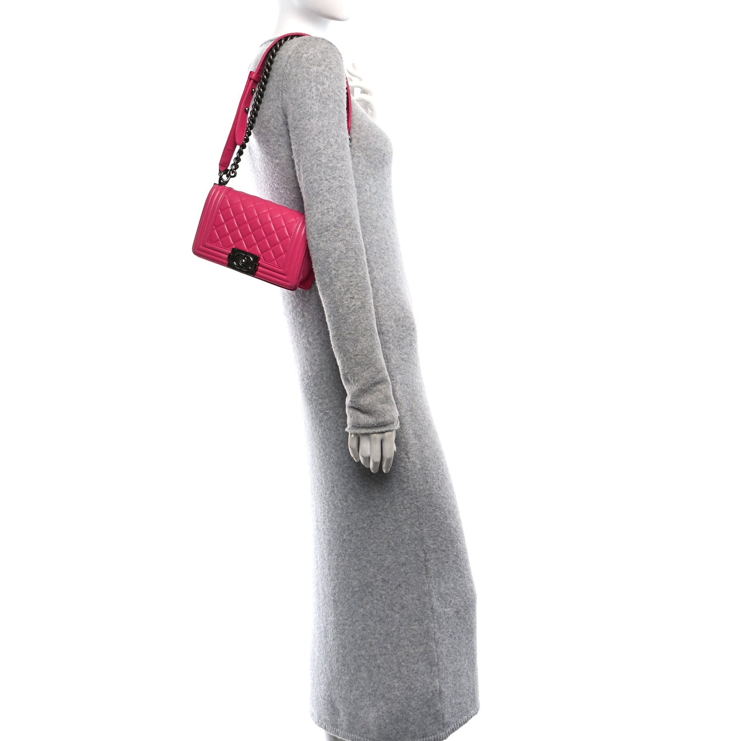 Lambskin Quilted Small Boy Flap Dark Pink