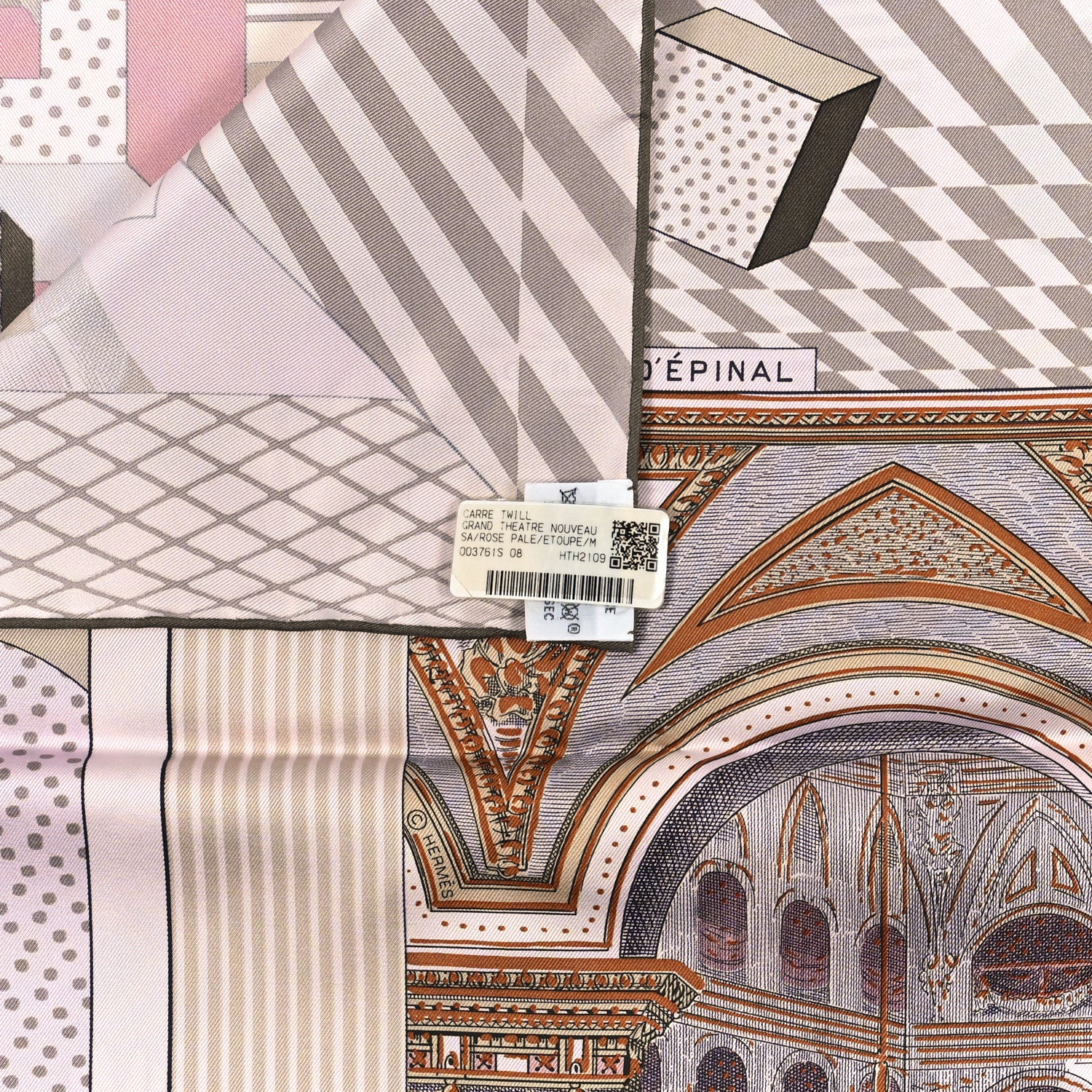 Hermes Silk Grand Theatre Nouveau Scarf 90 Rose Pale Etoupe 3 of 3