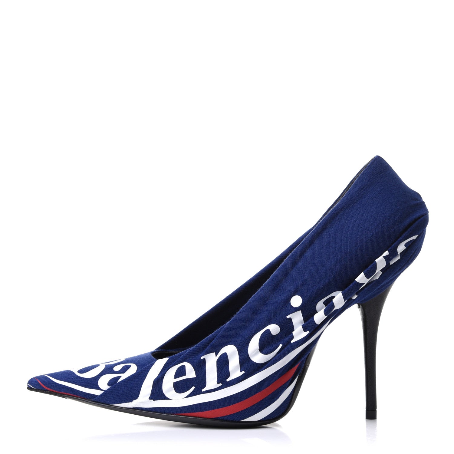 Balenciaga Jersey Crepe Political Campaign Logo Knife 115 Pointed Pumps 38 Pacifique White Rouge 1 of 10