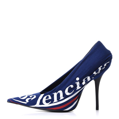 Balenciaga Jersey Crepe Political Campaign Logo Knife 115 Pointed Pumps 38 Pacifique White Rouge 1 of 10
