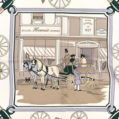 Hermes Silk Palonniers Scarf 70 Blanc Vert Sapin Beige 2 of 3