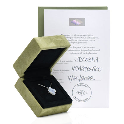 Van Cleef & Arpels 18K White Gold Chalcedony Vintage Alhambra Pendant Necklace 5 of 5