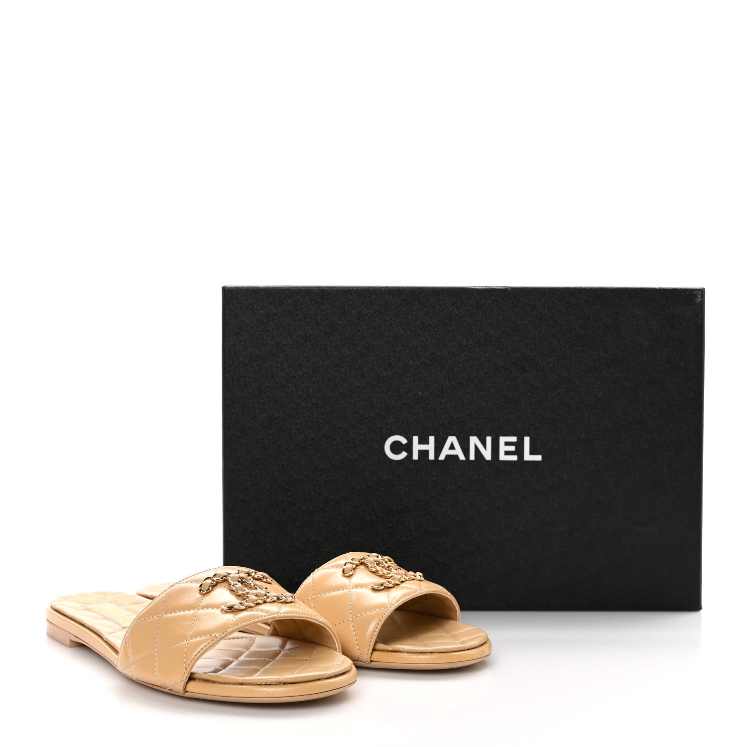 Chanel Shiny Goatskin CC Chain Mule Sandals 39 Beige 9 of 9