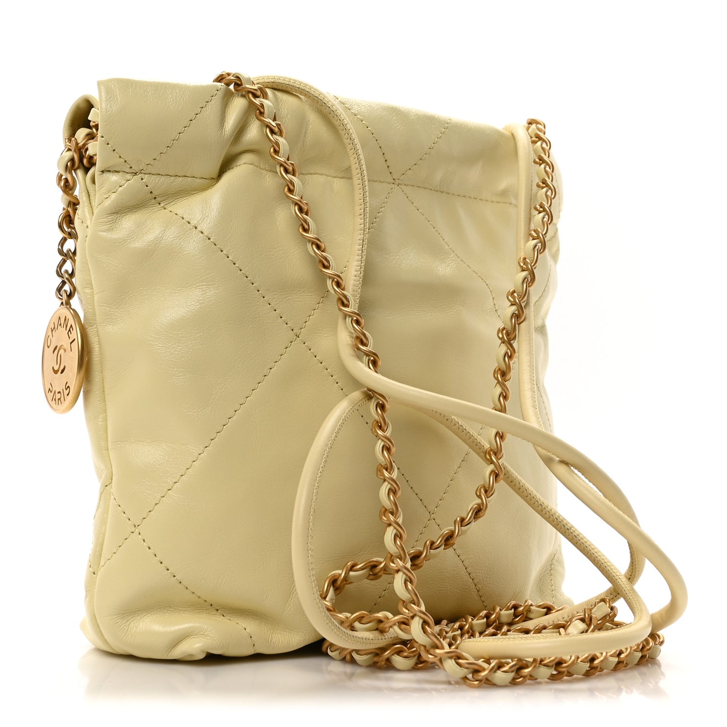 Shiny Calfskin Quilted Mini Chanel 22 Light Yellow