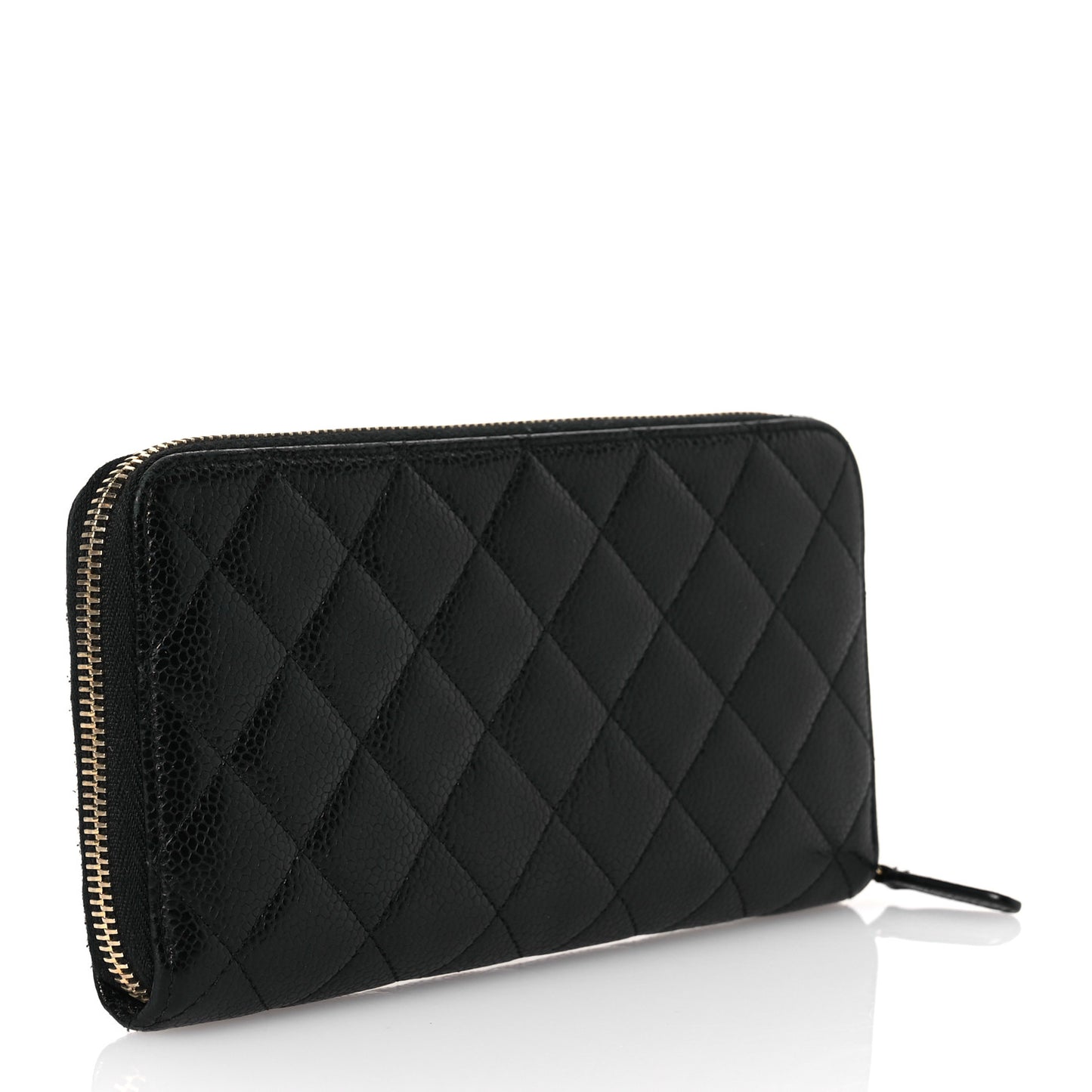 Caviar Quilted Large Gusset Zip Around Wallet Black