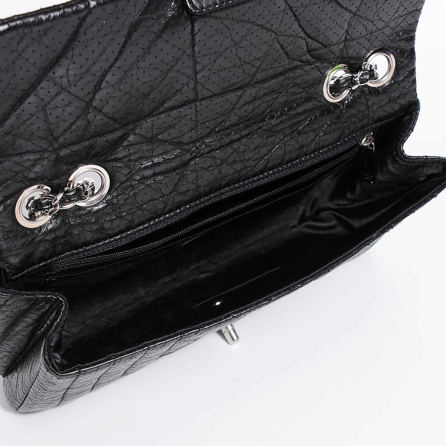 Aged Calfskin Perforated Flap Black