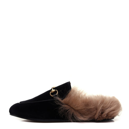 Gucci Velvet Fur Womens Princetown Slippers 35.5 Black 1 of 10