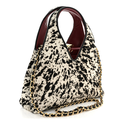 Chanel Pony Hair Printed Chic Lady Small Shopping Tote White Black 3 of 10