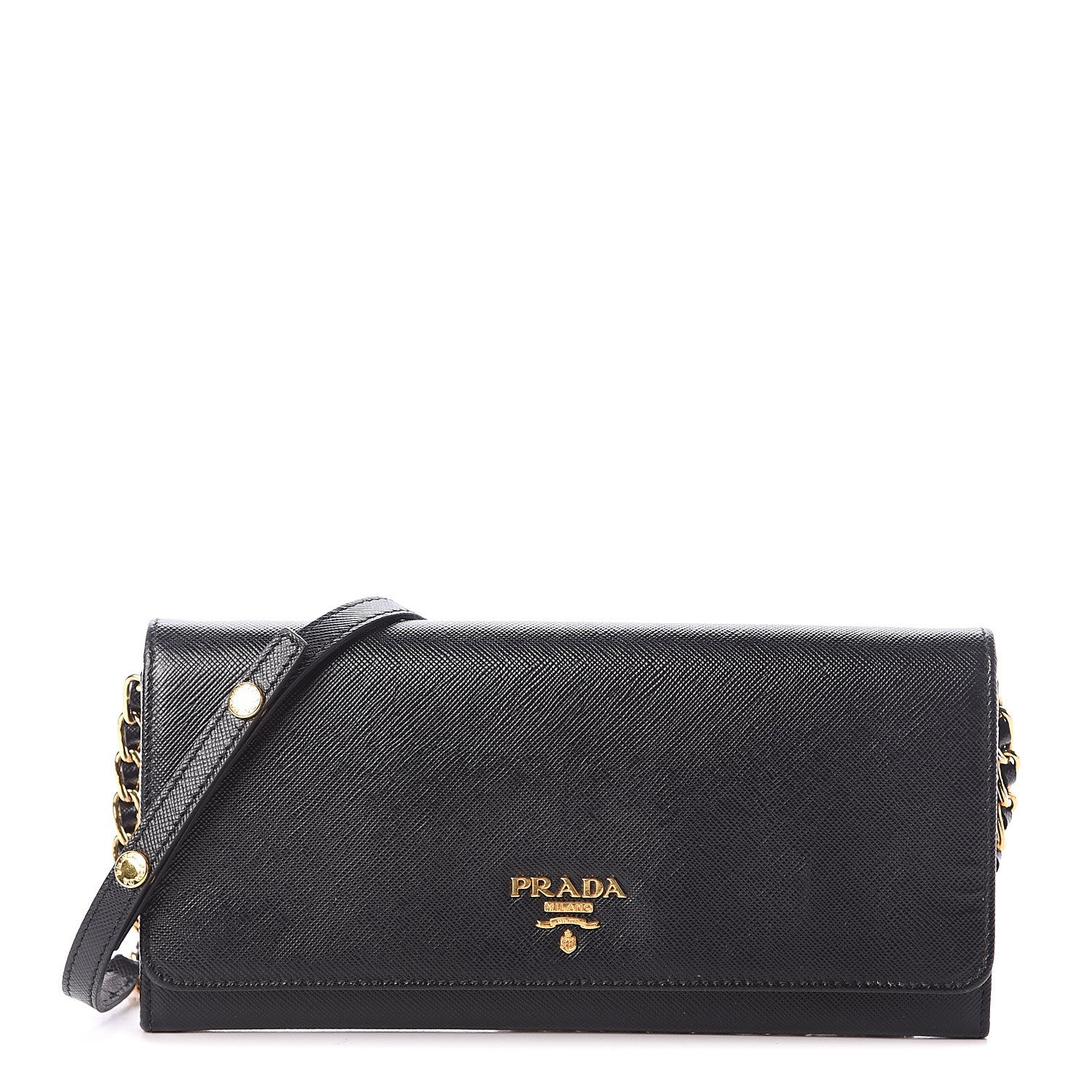 Prada Saffiano Metal Oro Chain Wallet Black 1 of 7