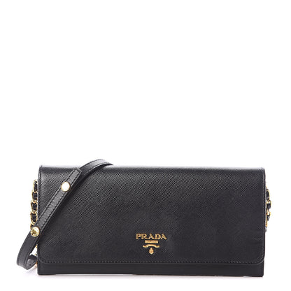 Prada Saffiano Metal Oro Chain Wallet Black 1 of 7