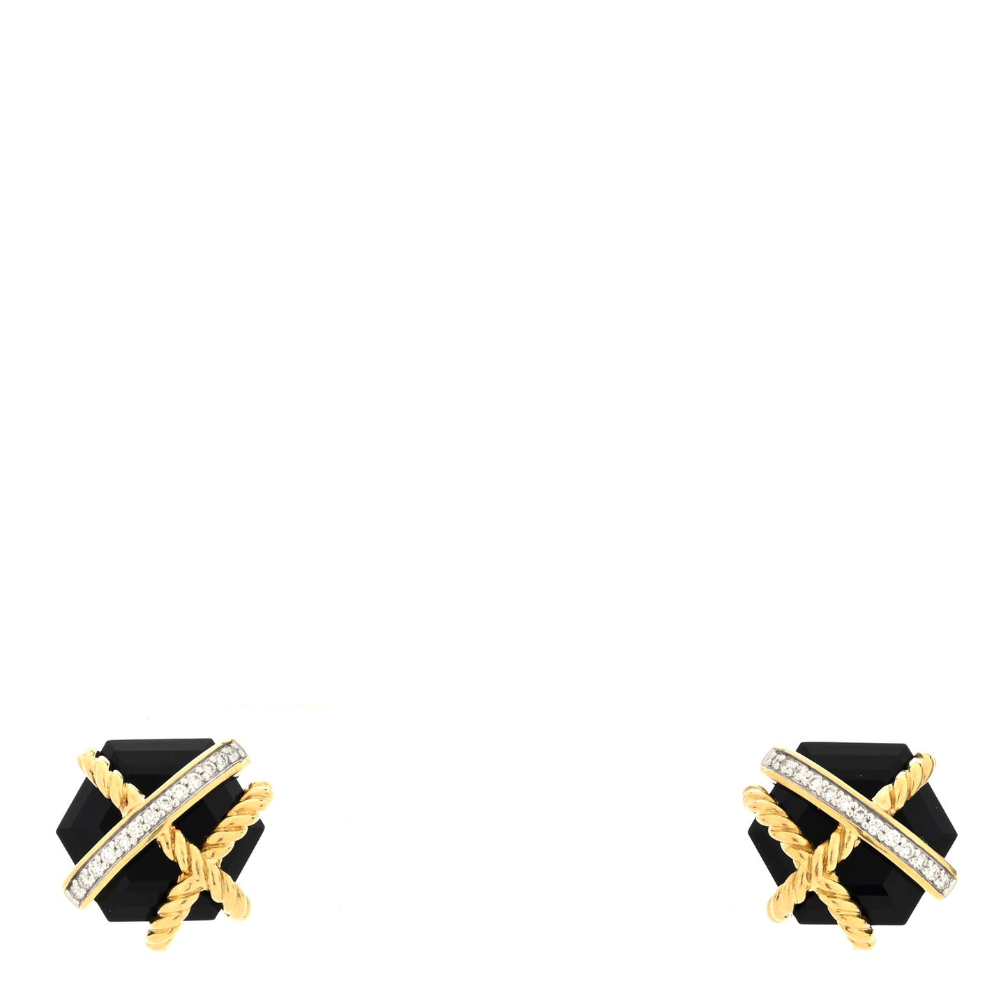 18K Yellow Gold Diamond Onyx 10mm Cable Wrap Earrings