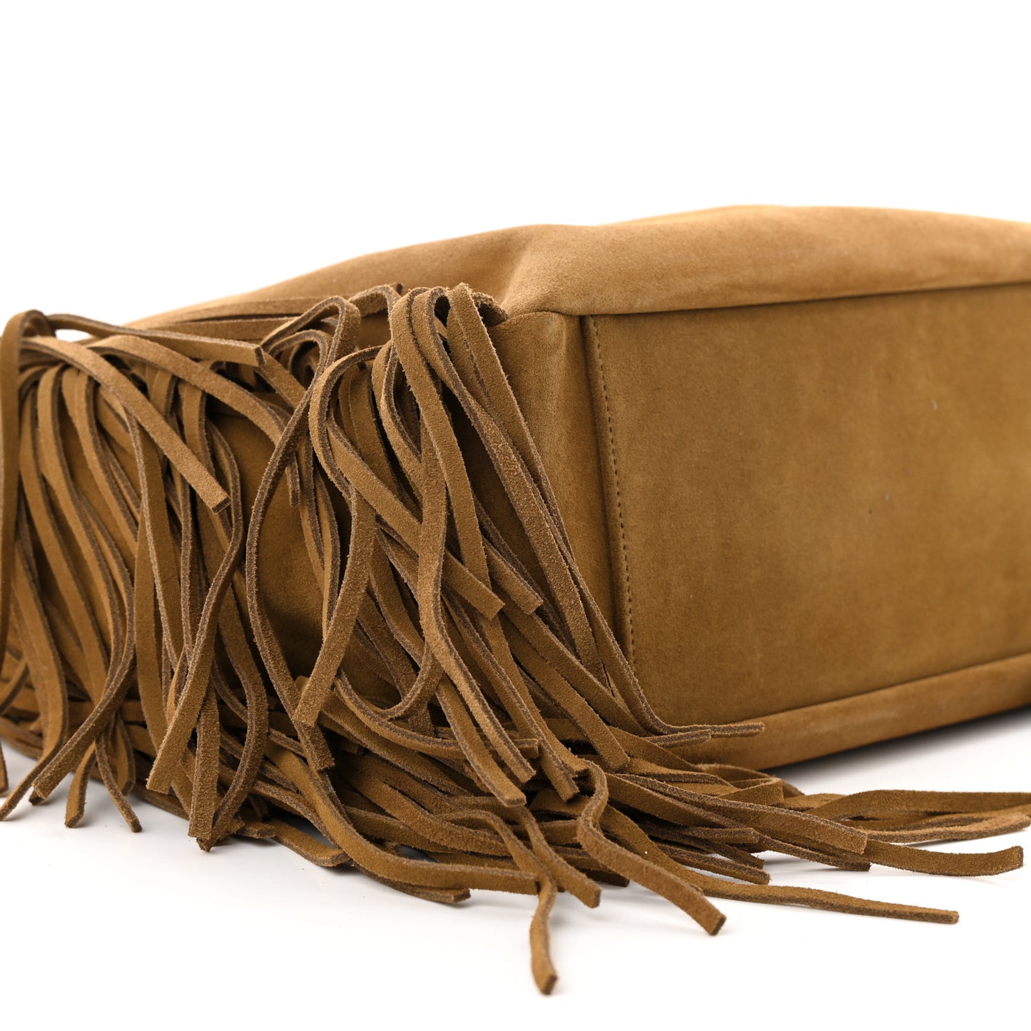 Suede Fringe Monogram Shopping Tote Light Ochre