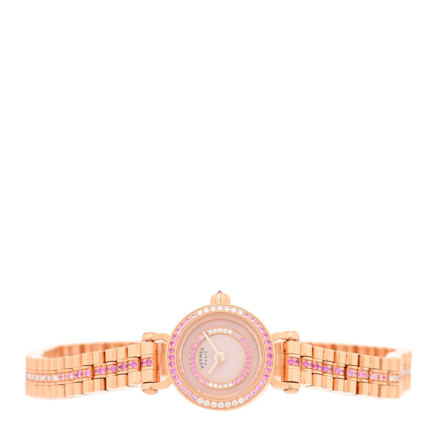18K Rose Gold Diamond Pink Sapphire 16mm Faubourg Quartz Watch