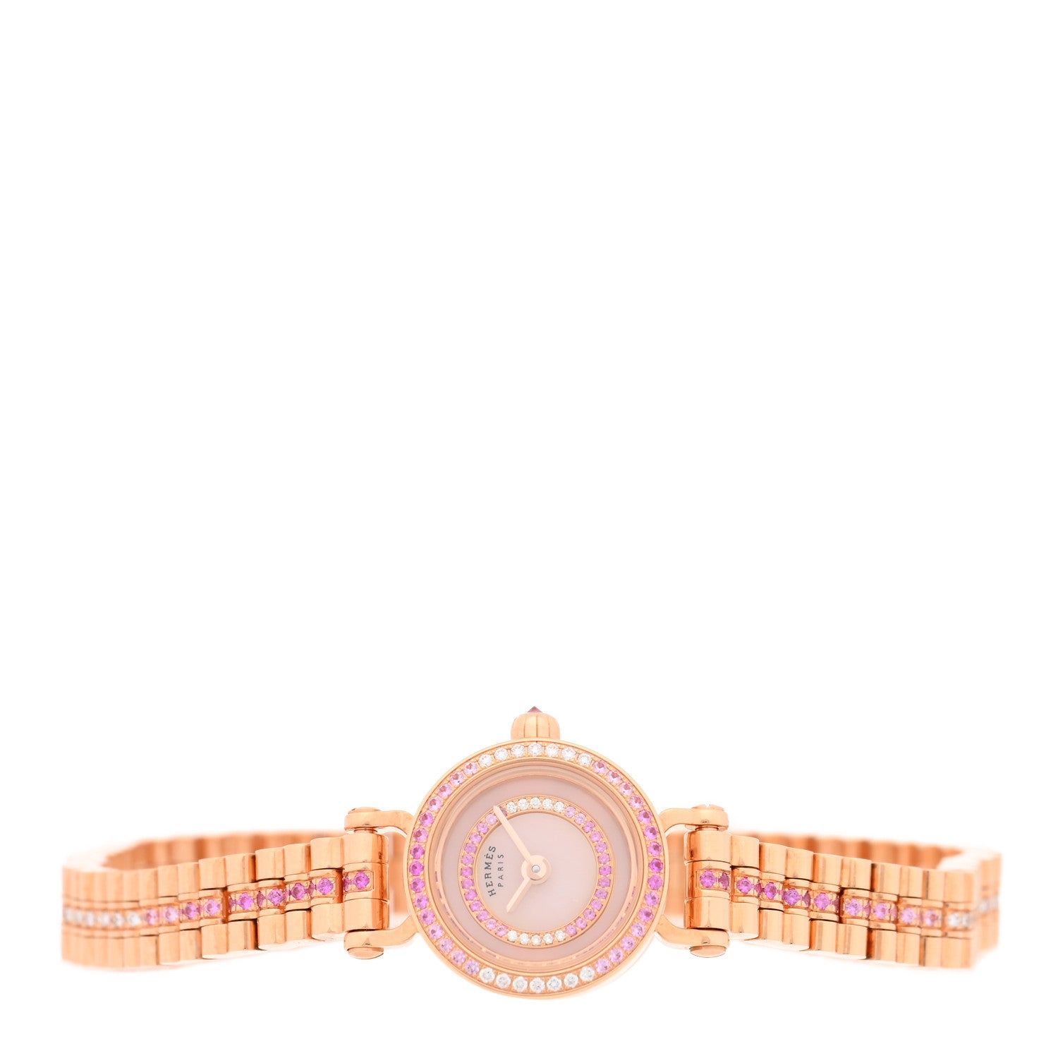 Hermes 18K Rose Gold Diamond Pink Sapphire 16mm Faubourg Quartz Watch 2 of 5