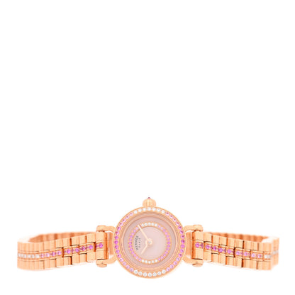 Hermes 18K Rose Gold Diamond Pink Sapphire 16mm Faubourg Quartz Watch 2 of 5