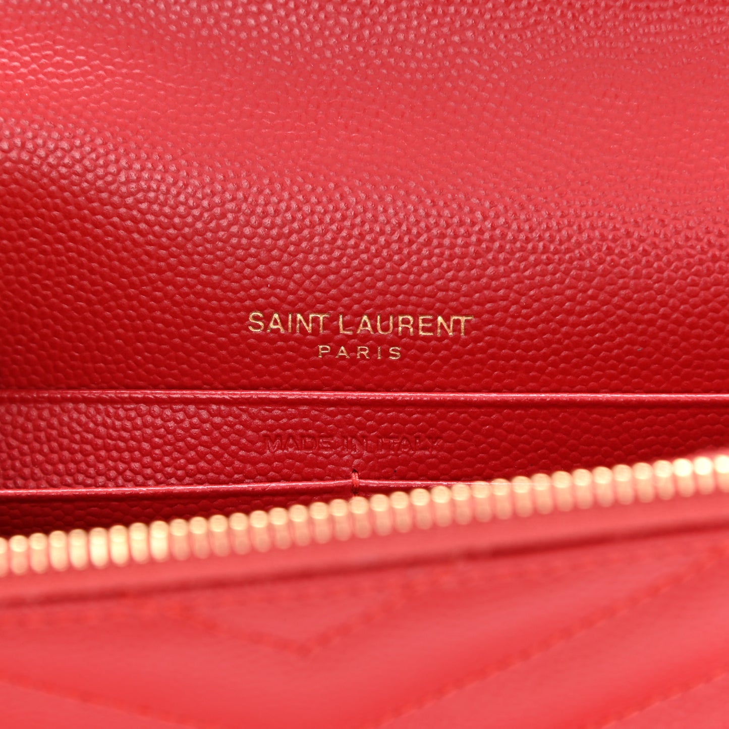 Grain De Poudre Matelasse Chevron Monogram Envelope Chain Wallet Red
