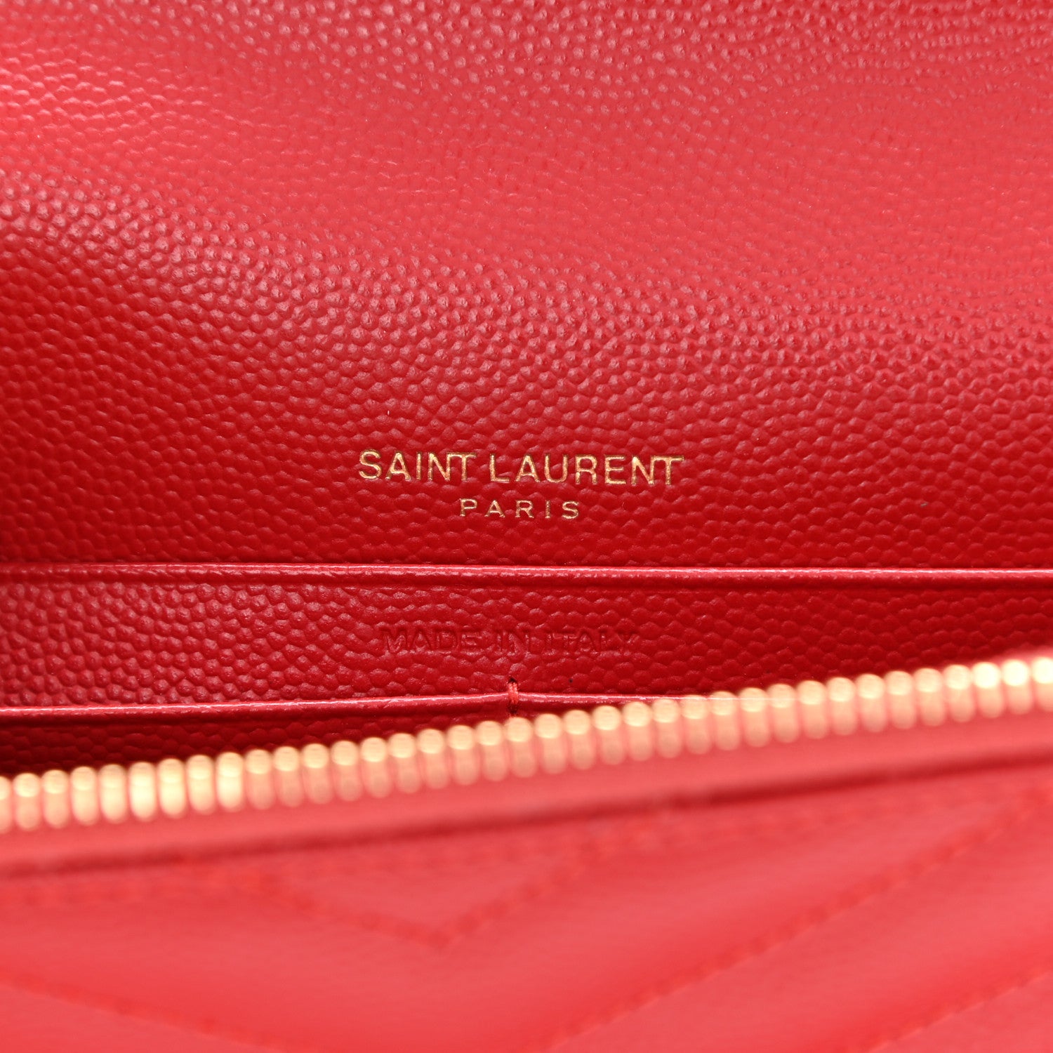 Saint Laurent Grain De Poudre Matelasse Chevron Monogram Envelope Chain Wallet Red 11 of 23