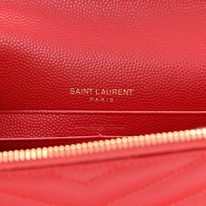 Saint Laurent Grain De Poudre Matelasse Chevron Monogram Envelope Chain Wallet Red 11 of 23