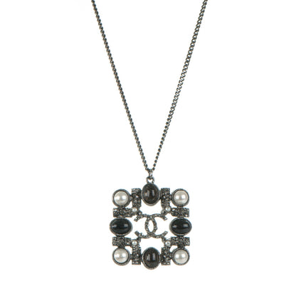 Chanel Crystal Pearl Bead CC Pendant Necklace Ruthenium 1 of 5