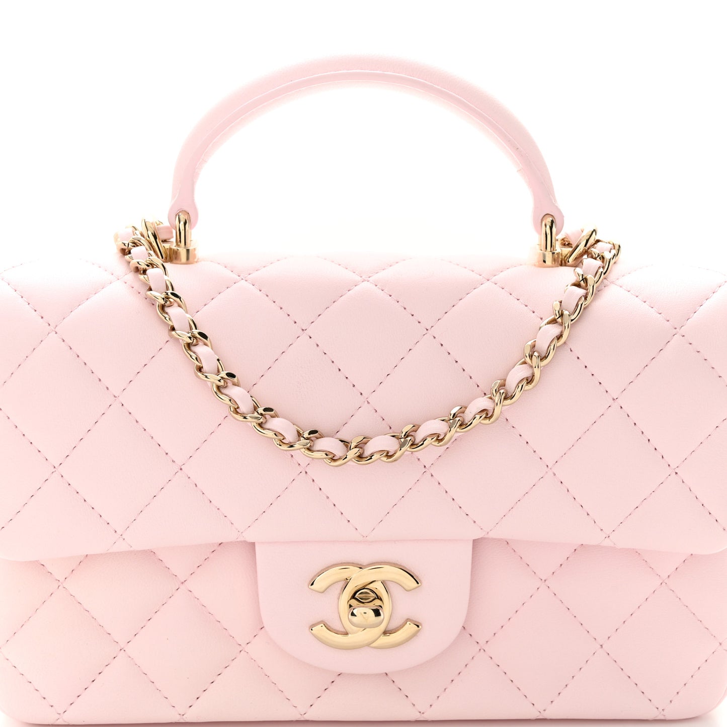 Lambskin Quilted Mini Top Handle Rectangular Flap Light Pink