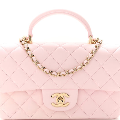 Chanel Lambskin Quilted Mini Top Handle Rectangular Flap Light Pink 8 of 10