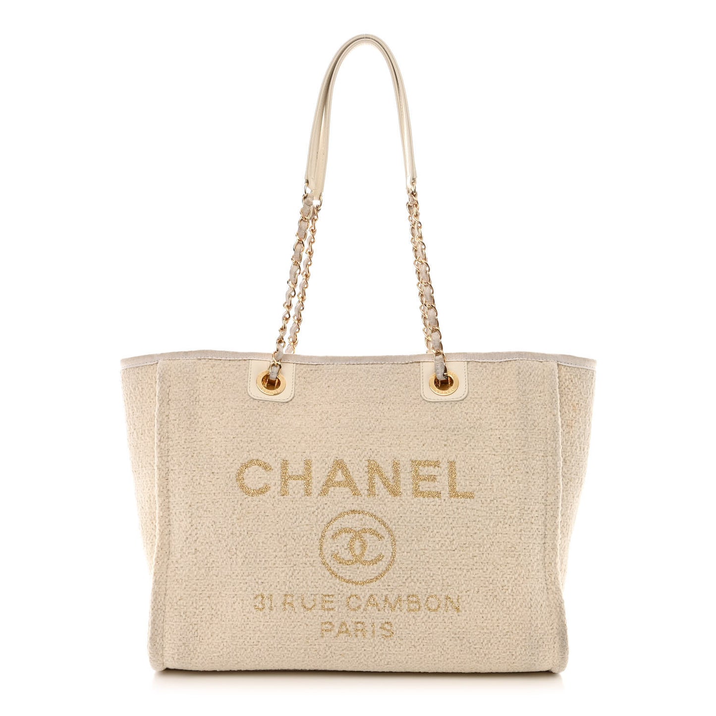 Lurex Boucle Small Deauville Tote Ivory