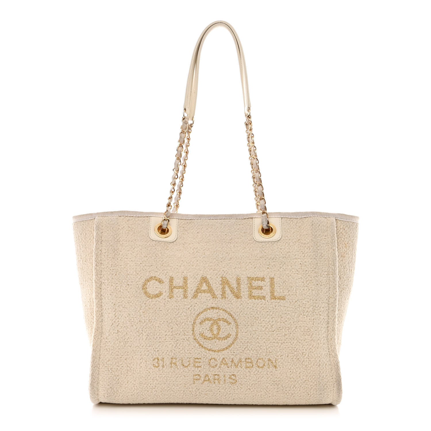 Chanel Lurex Boucle Small Deauville Tote Ivory 1 of 14