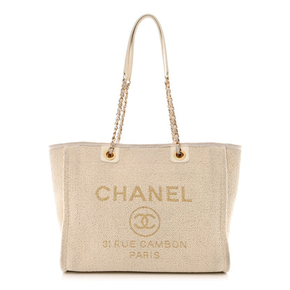 Chanel Lurex Boucle Small Deauville Tote Ivory 1 of 14