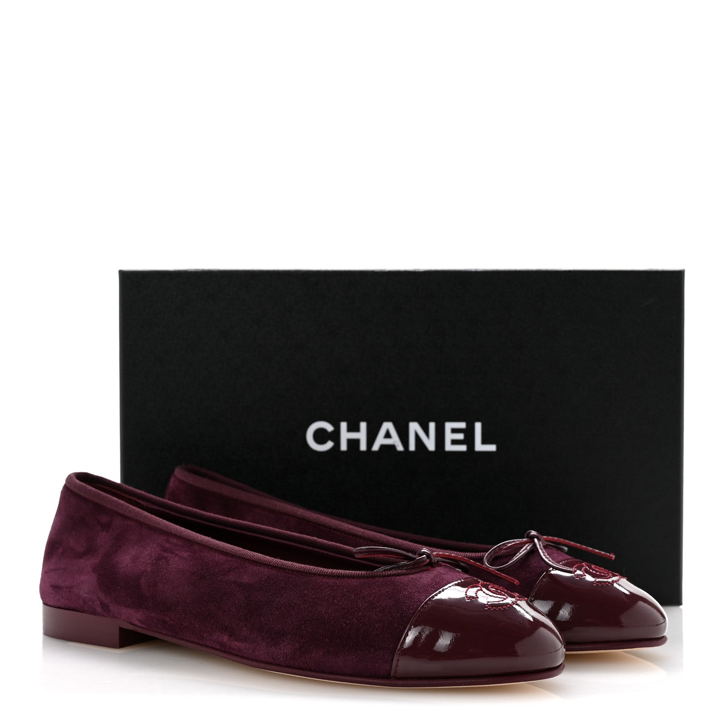 Chanel Suede Patent Calfskin Cap Toe CC Ballerina Flats 40 Burgundy 10 of 10