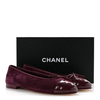 Chanel Suede Patent Calfskin Cap Toe CC Ballerina Flats 40 Burgundy 10 of 10