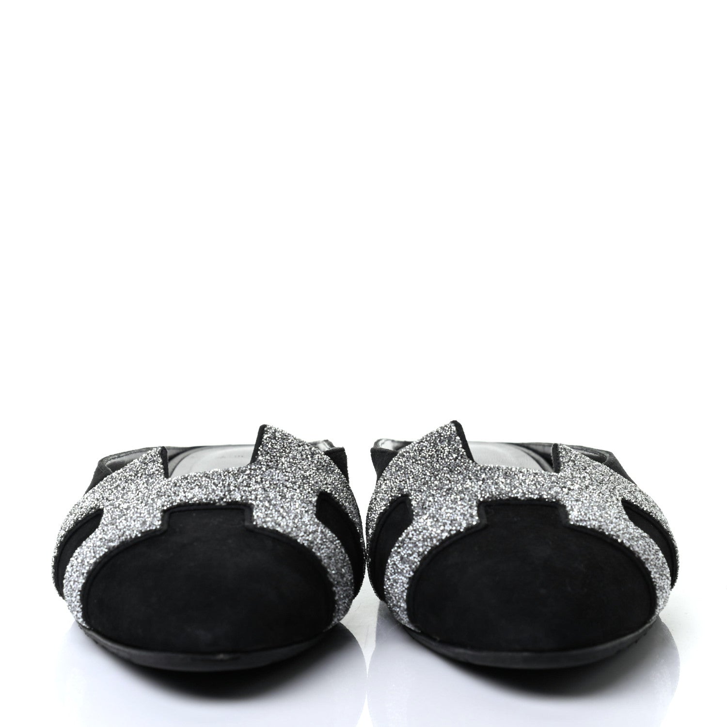 Hermes Suede Goatskin Crystal Roxane Mules 38 Gris Argente Black 2 of 8