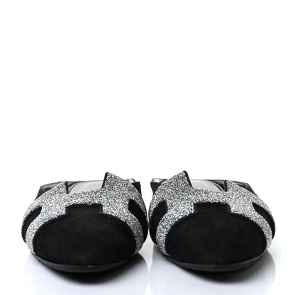 Hermes Suede Goatskin Crystal Roxane Mules 38 Gris Argente Black 2 of 8