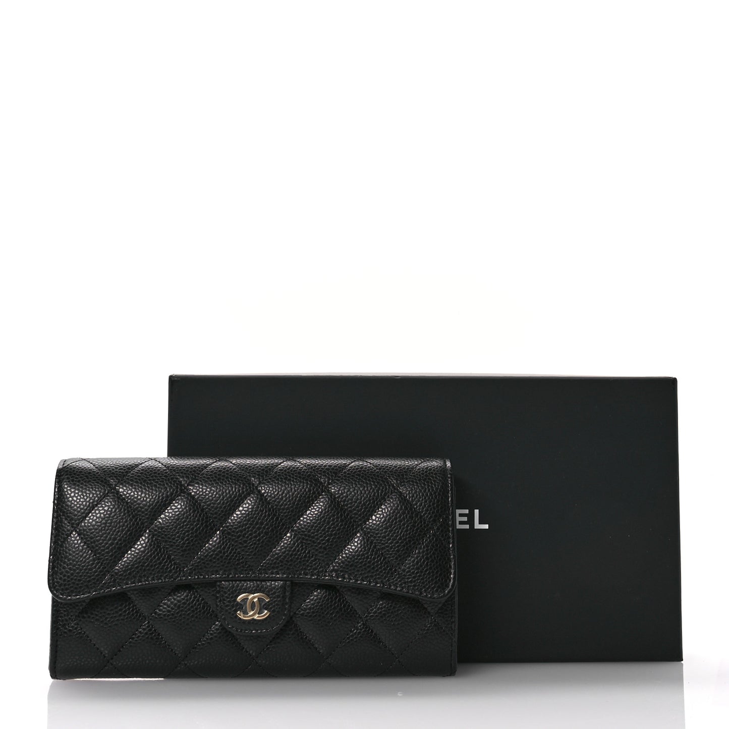 Caviar Quilted Large Gusset Flap Wallet Black