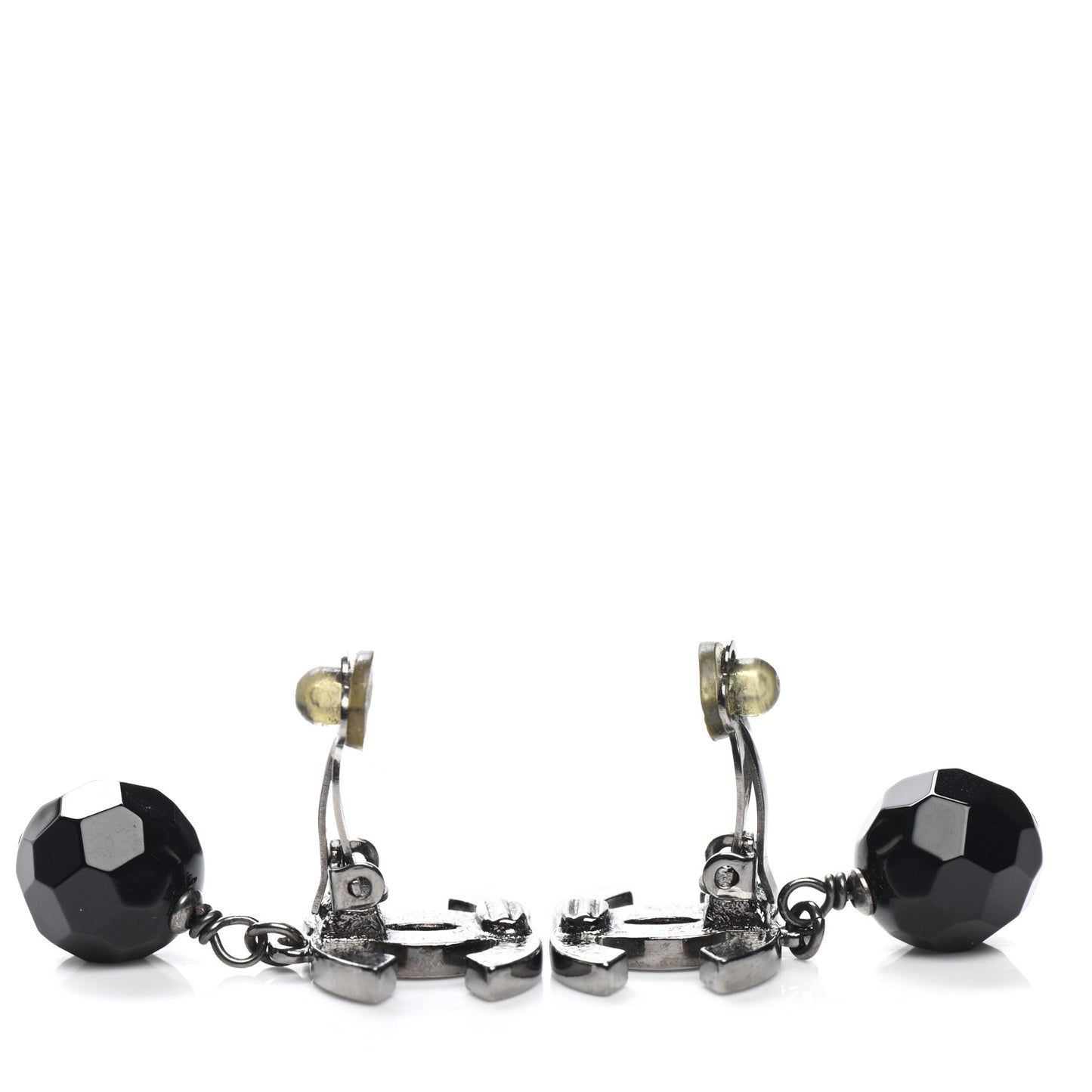 Ruthenium CC Bead Drop Clip On Earrings Black