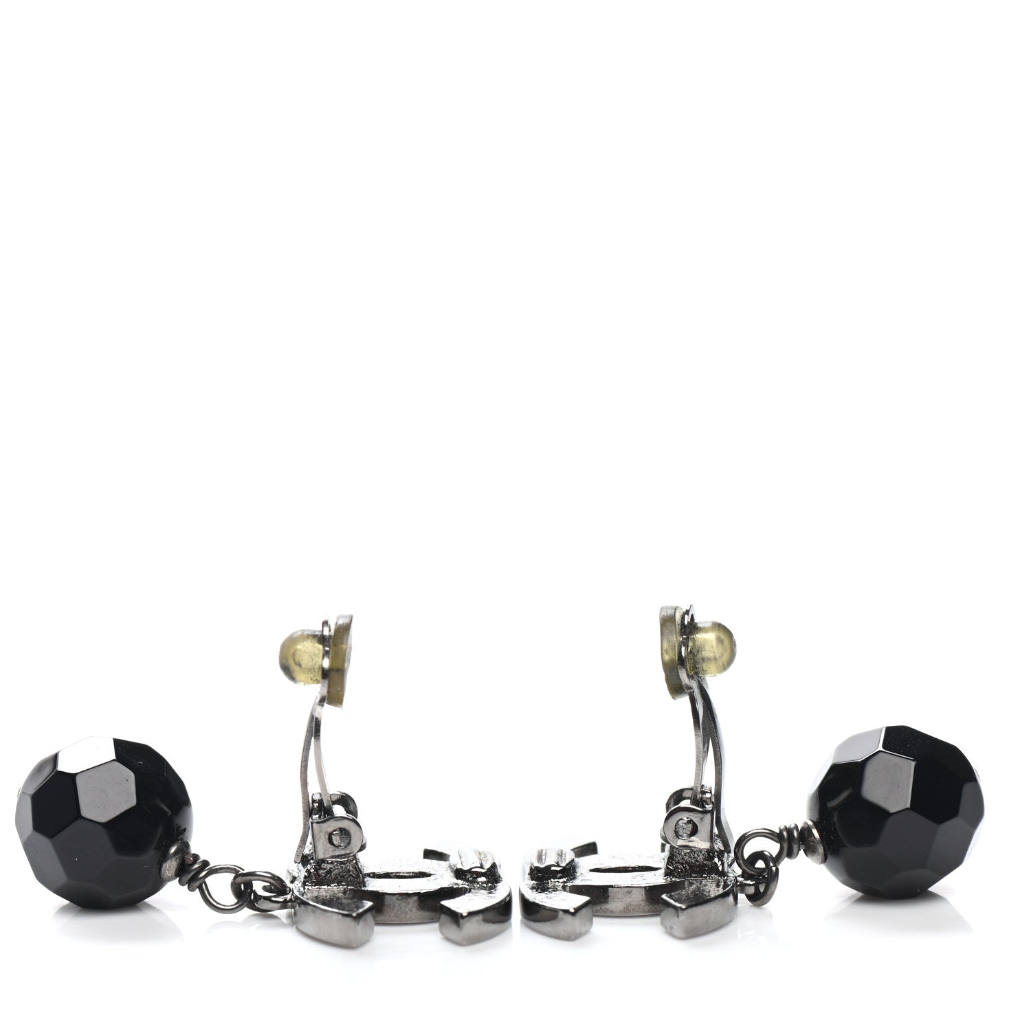 Chanel Ruthenium CC Bead Drop Clip On Earrings Black 3 of 3