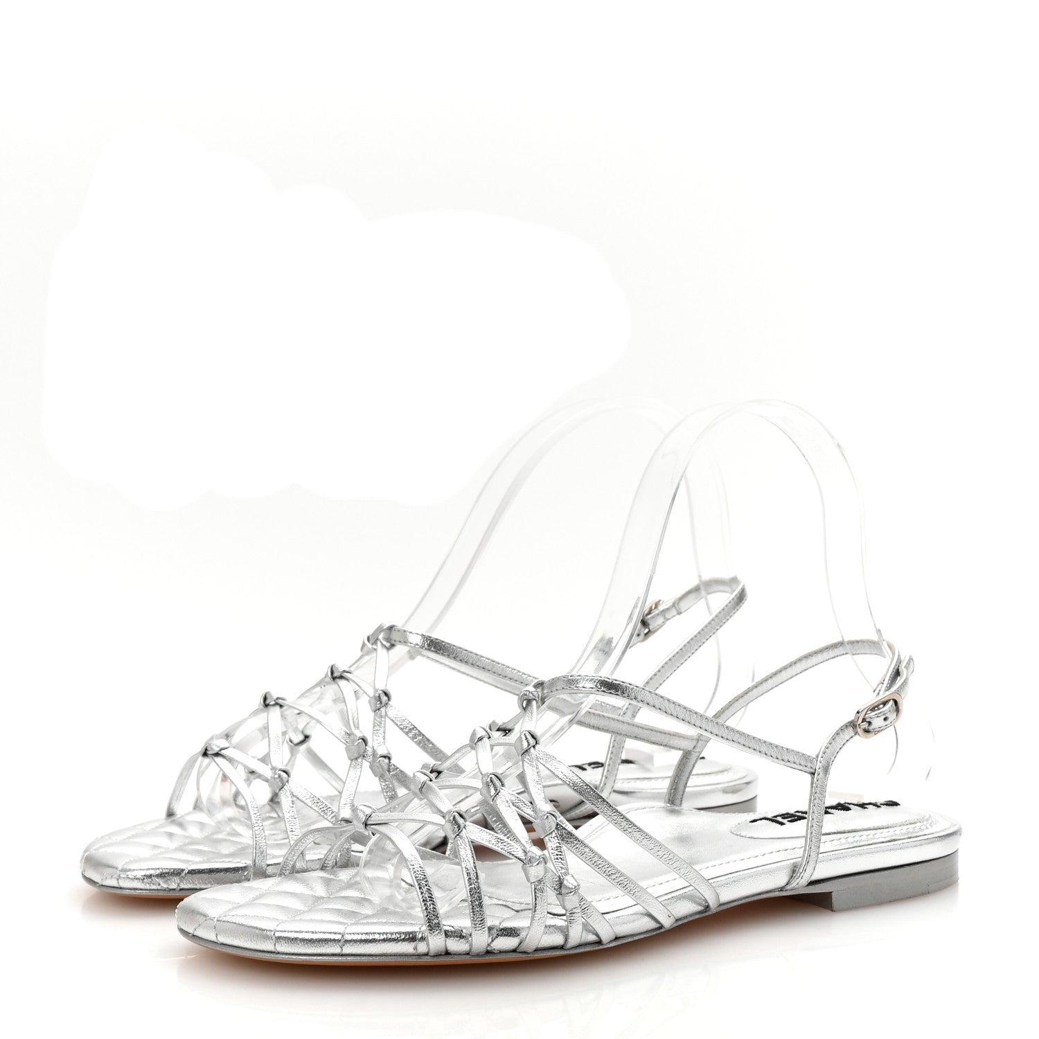 Chanel Laminated Lambskin CC Sandals 38 Silver 4 of 8