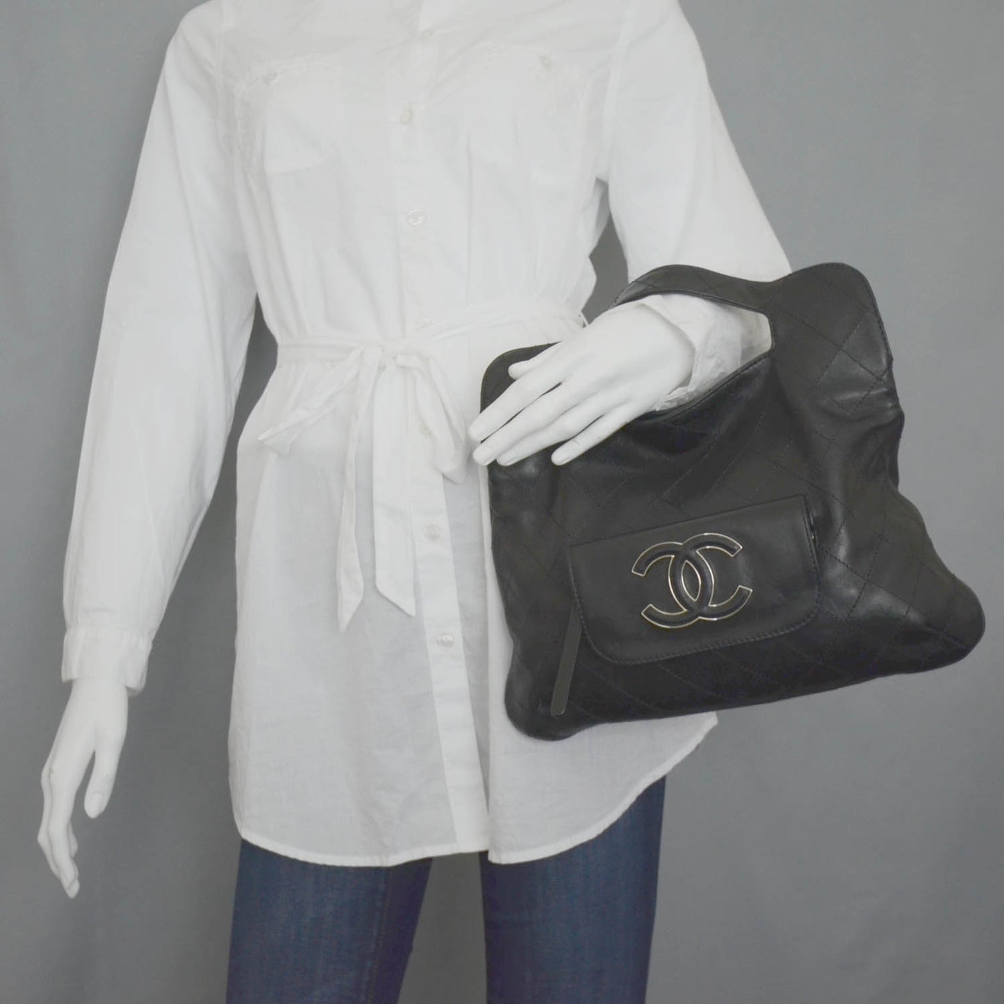Leather Diamond Stitch Convertible Bag Black