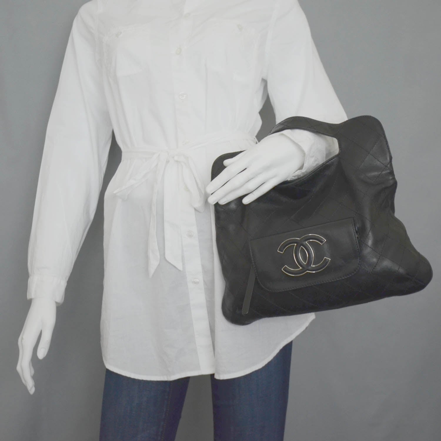 Chanel Leather Diamond Stitch Convertible Bag Black 2 of 13