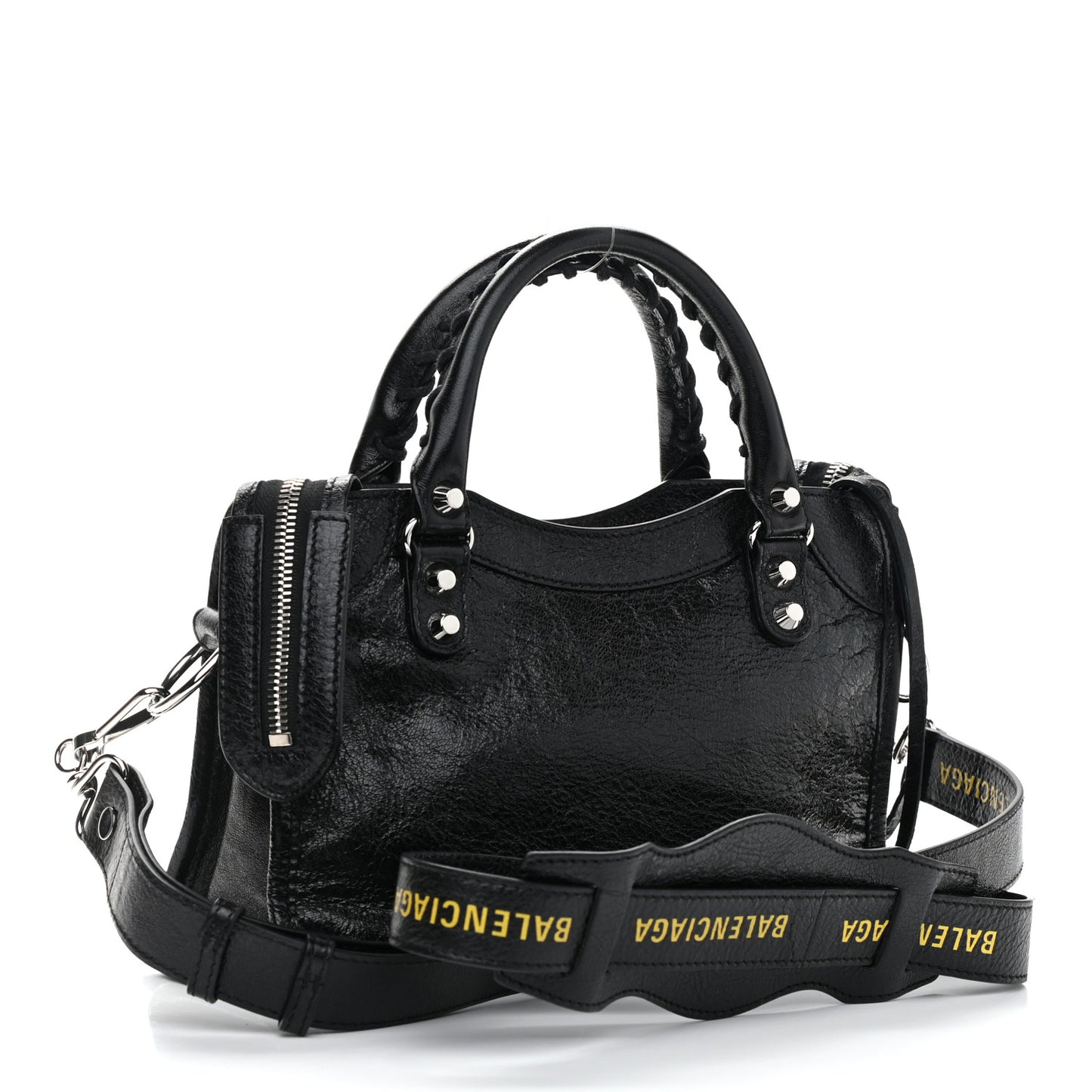 Agneau Classic Silver Hardware Mini City Logo Strap Black Jaune Soleil