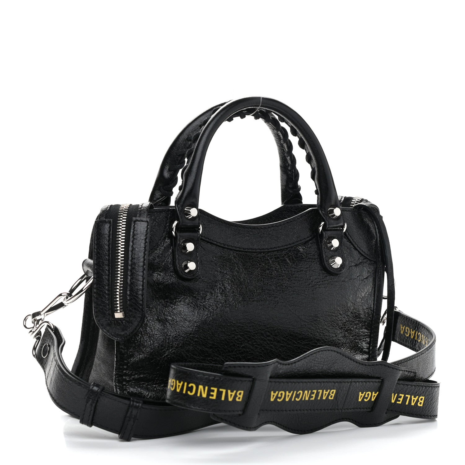 Balenciaga Agneau Classic Silver Hardware Mini City Logo Strap Black Jaune Soleil 2 of 10