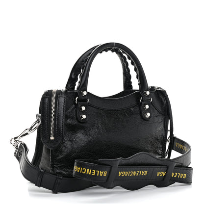 Balenciaga Agneau Classic Silver Hardware Mini City Logo Strap Black Jaune Soleil 2 of 10