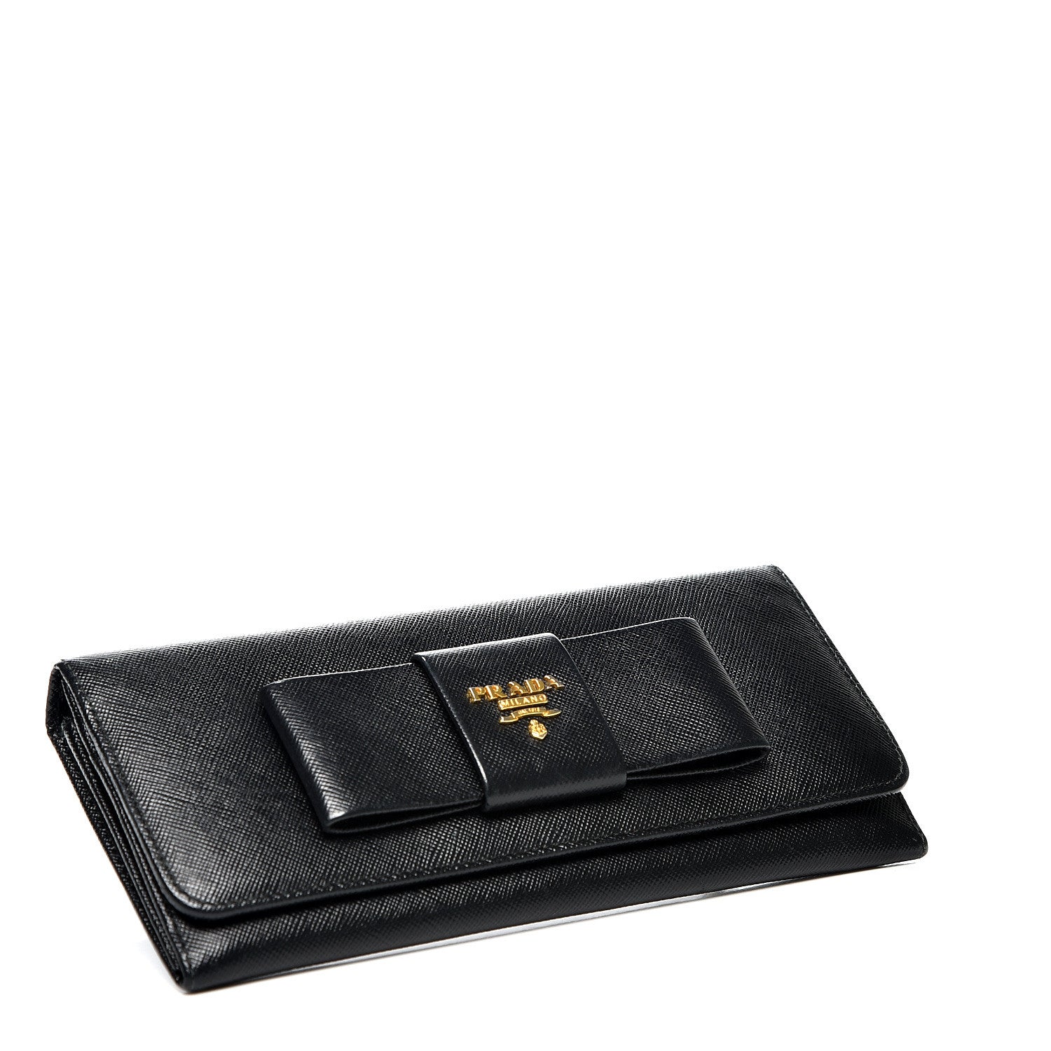 Prada Saffiano Bow Continental Wallet Nero Black 3 of 9