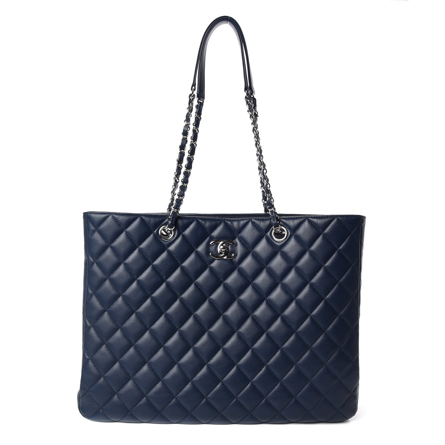 Lambskin Quilted Large Classic Shopping Tote Navy