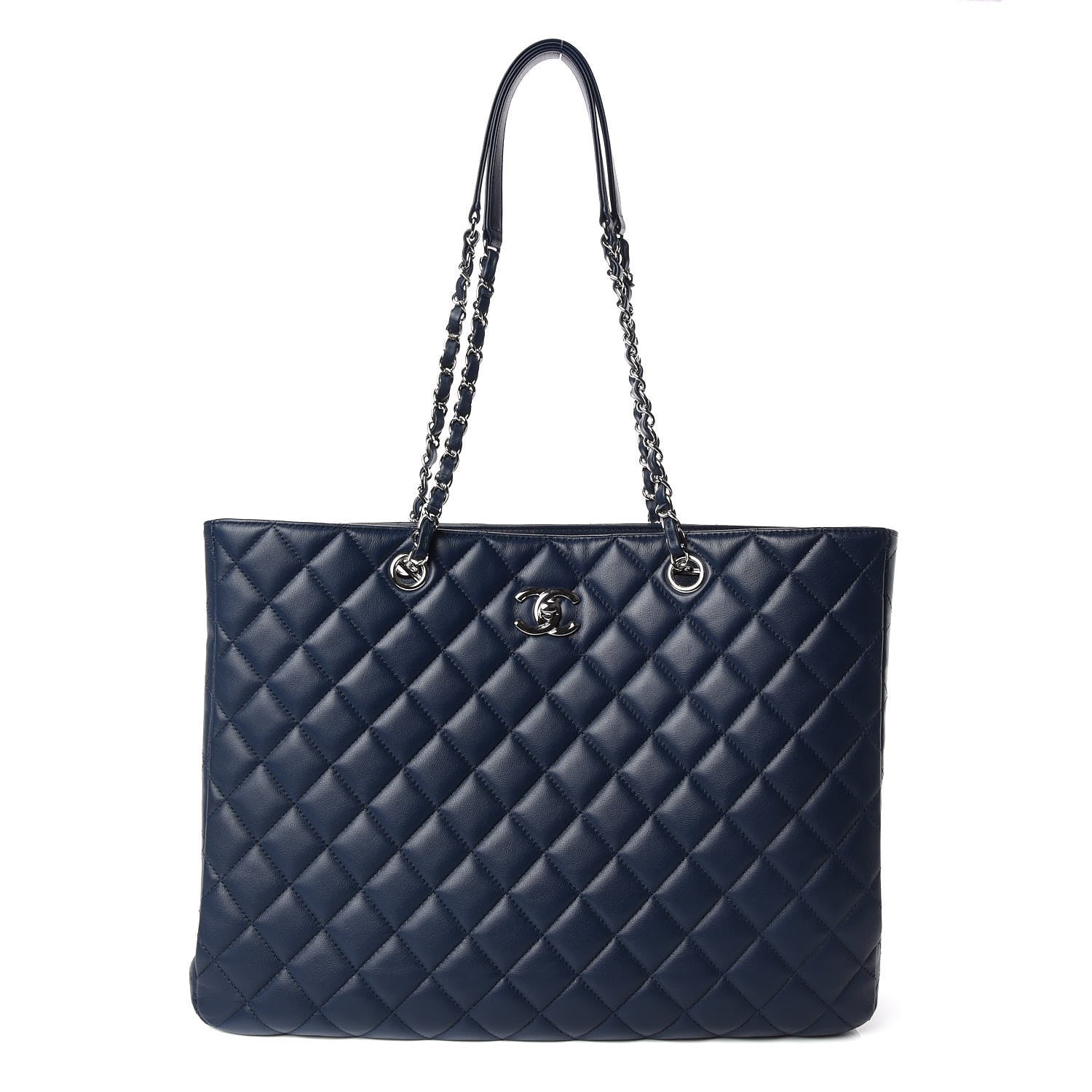 Chanel Lambskin Quilted Large Classic Shopping Tote Navy 1 of 9