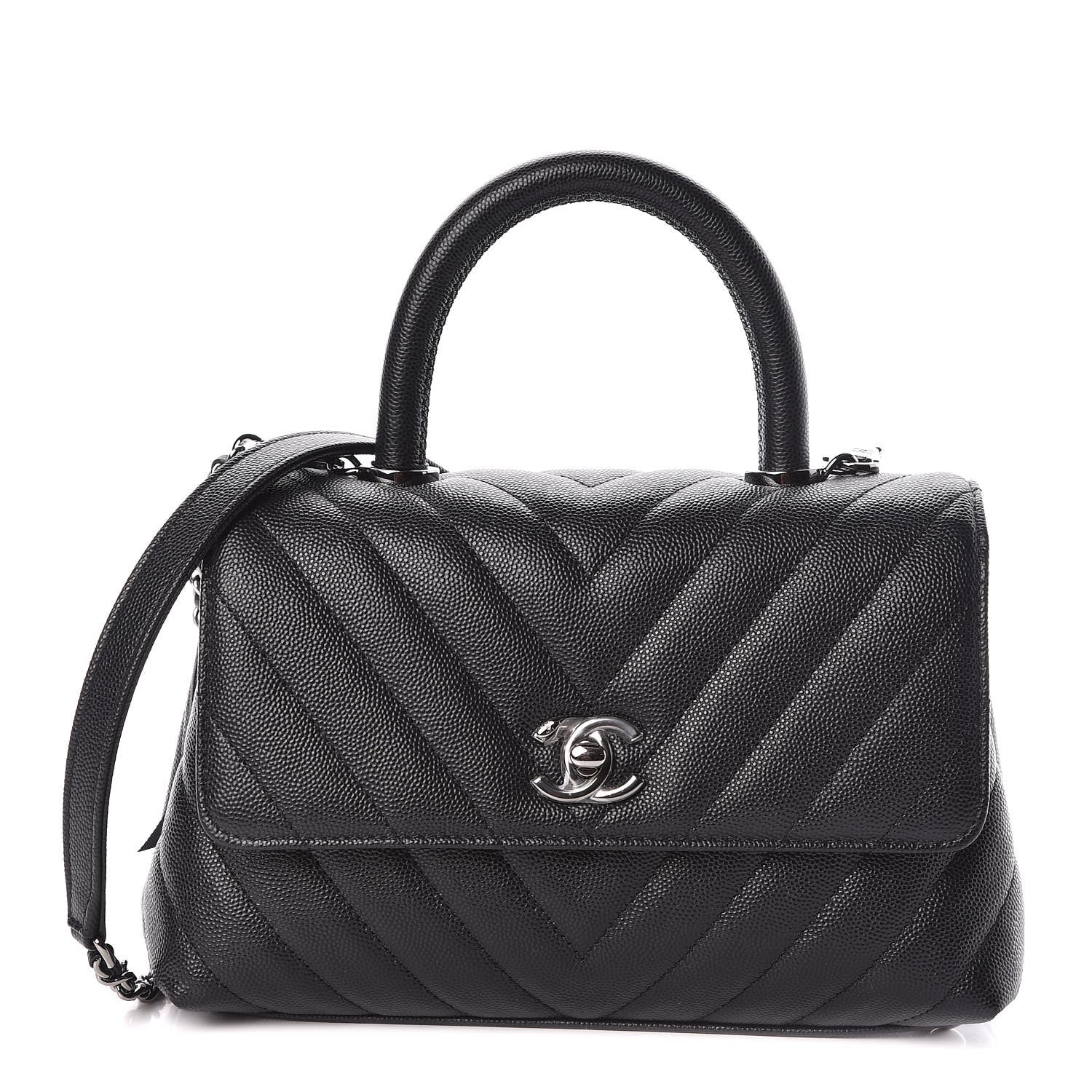 Chanel Caviar Chevron Quilted Mini Coco Handle Flap Black 1 of 10
