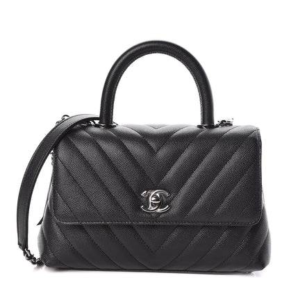 Chanel Caviar Chevron Quilted Mini Coco Handle Flap Black 1 of 10