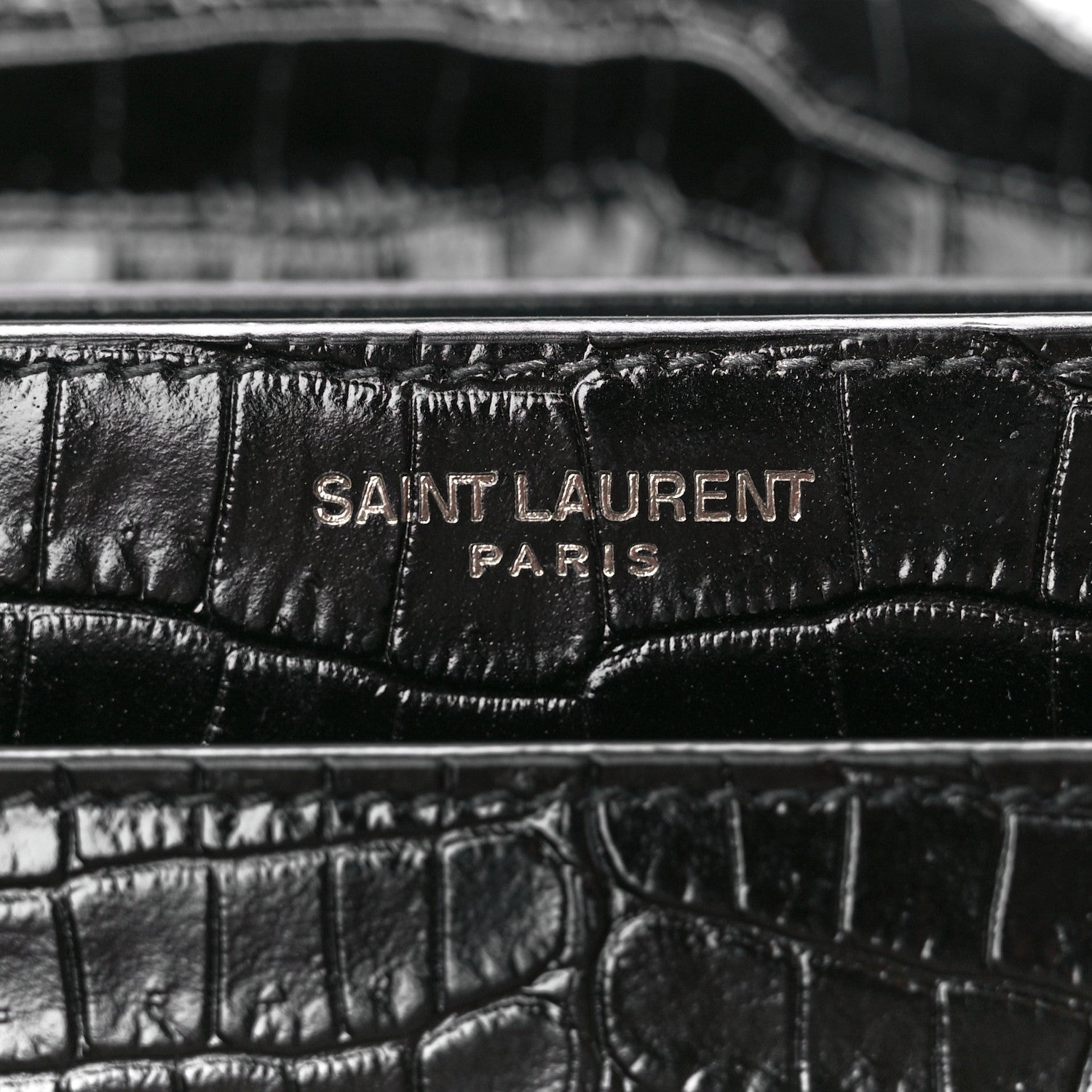 Saint Laurent Calfskin Crocodile Embossed Medium Monochrome Monogram Sunset Black 7 of 12