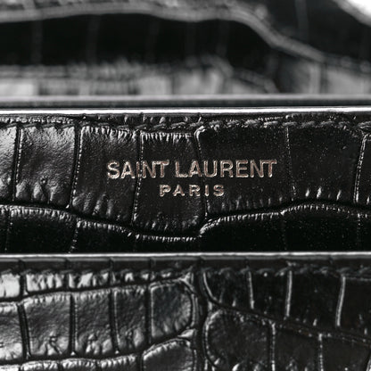 Saint Laurent Calfskin Crocodile Embossed Medium Monochrome Monogram Sunset Black 7 of 12
