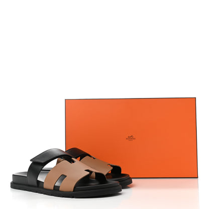 Hermes Calfskin Mens Chypre Sandals 42 Naturel Safari Black 11 of 11